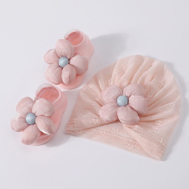 Baby Turban Hat Soft Stretchy Flower Headwear for Infant Stylish Bonnet Caps with Matching Socks Clothing Accessory