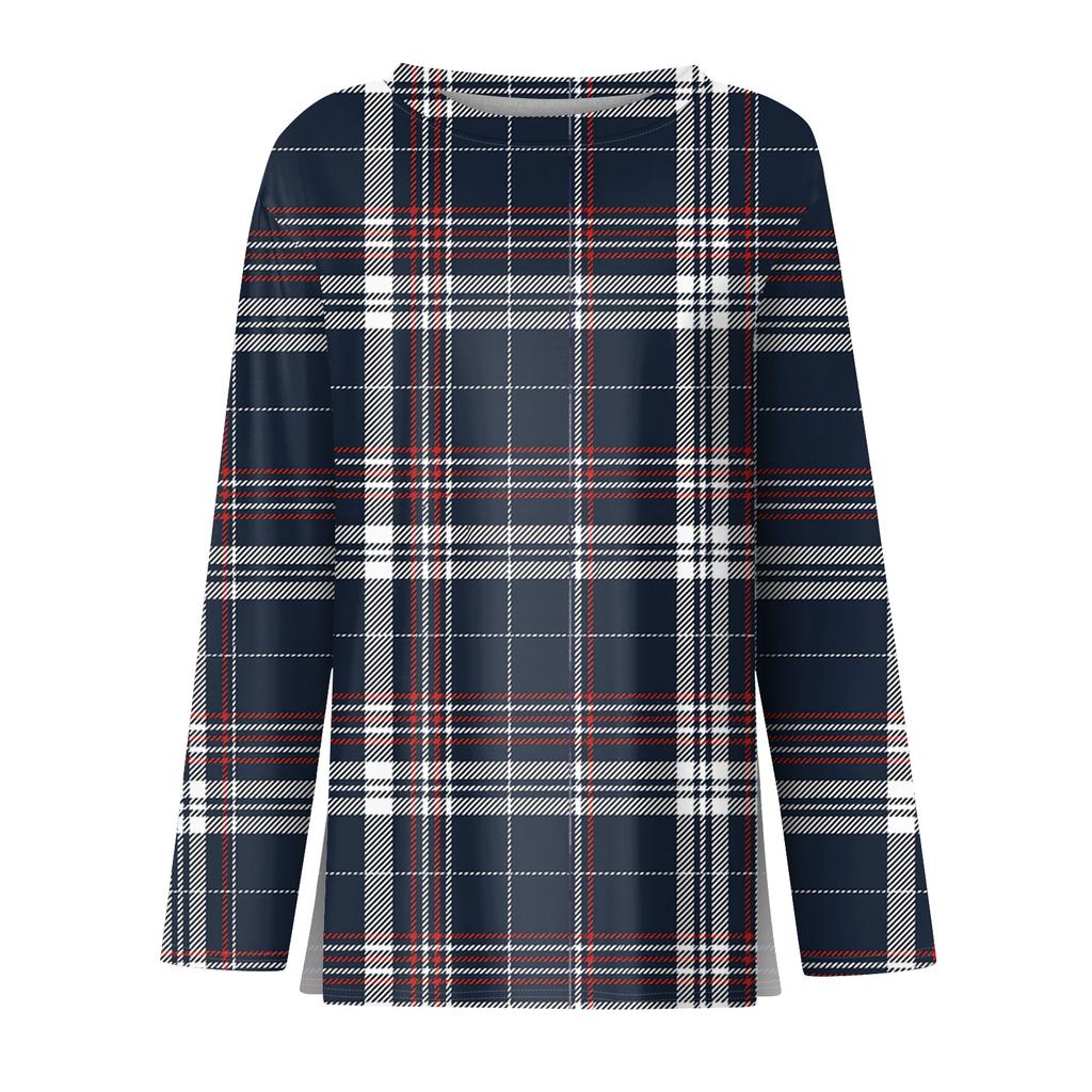 Damenmode Lässig Schlitz Saum Rundhals Langarm Lose Bedrucktes T-Shirt Damen Top