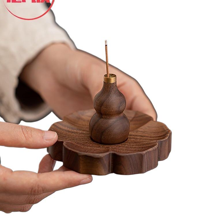 North American Walnut Multi-Hole Incense Burner, Solid Wood Lotus Design, No Ash Holder