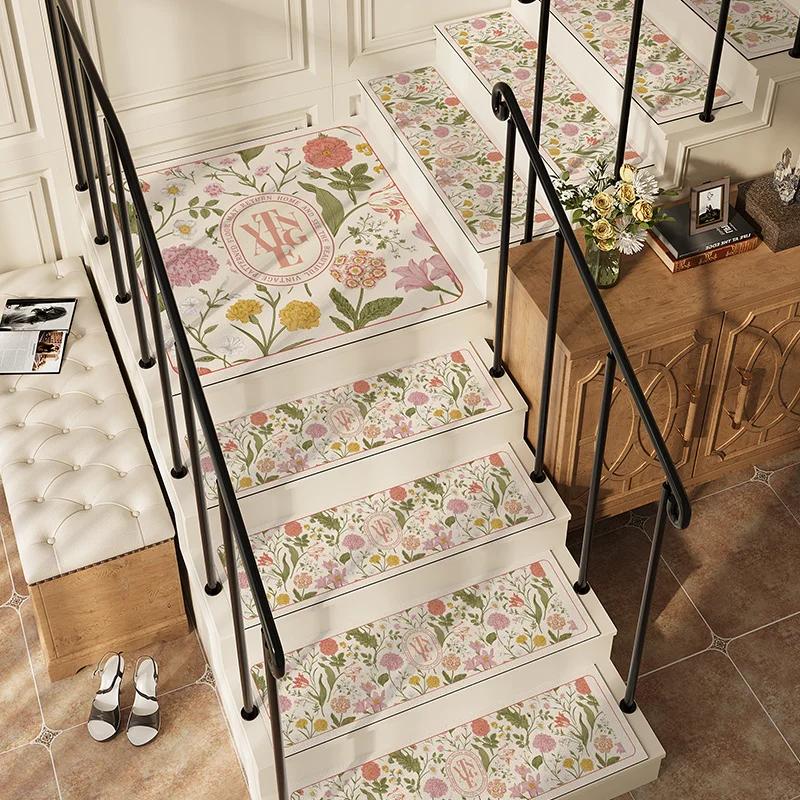 American-style Stair Mat Non-slip Solid Wood Step Mats Household Rotating Carpets Luxury Water-absorbent Leather Carpet 