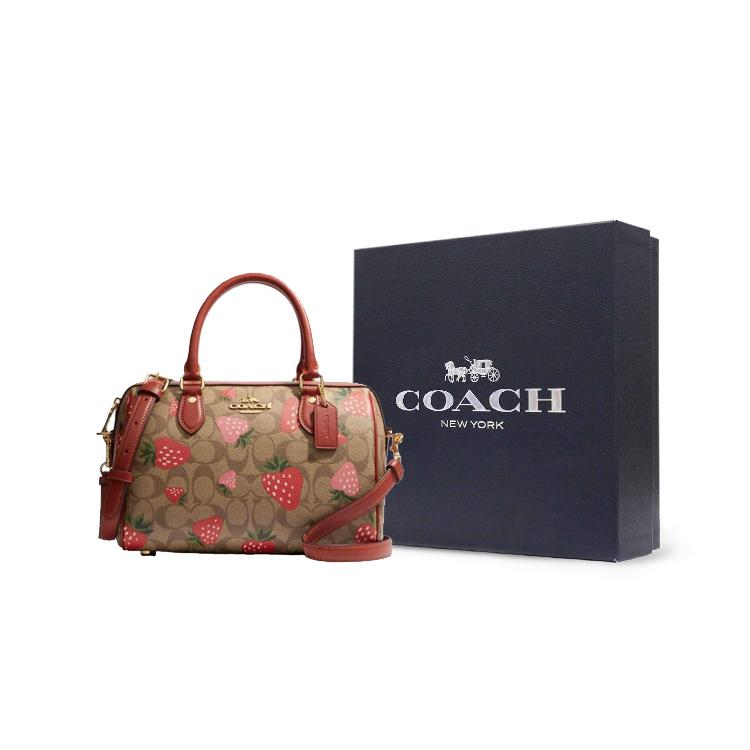 New COACH Rowan Coated Canvas With Leather Shoulder Bag, Crossbody Bag, Handbag Medium Size Women's Red & Brown CH511-IME7V