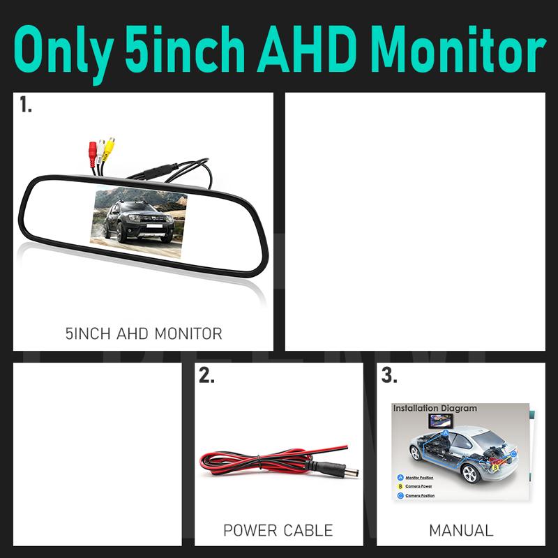 GreenYi 1080P AHD 5 inch Car Rearview Mirror Monitor With AHD 1080P 170° Fisheye Golden Lens Rear View Backup Camera Can Swivel Only Monitor