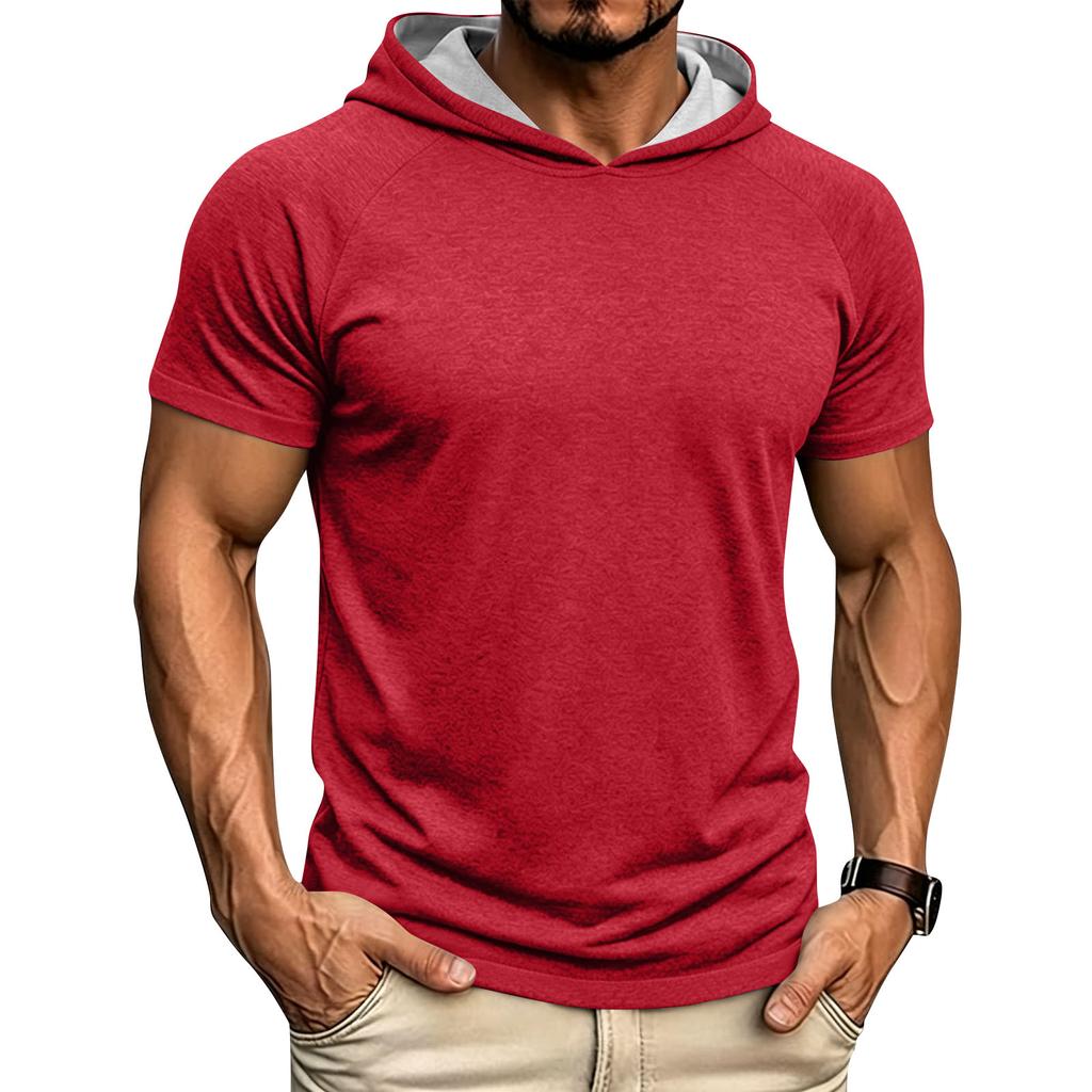 Men's Hooded Sweatshirt  Loose Fit Casual Sports Short Sleeve T-Shirt