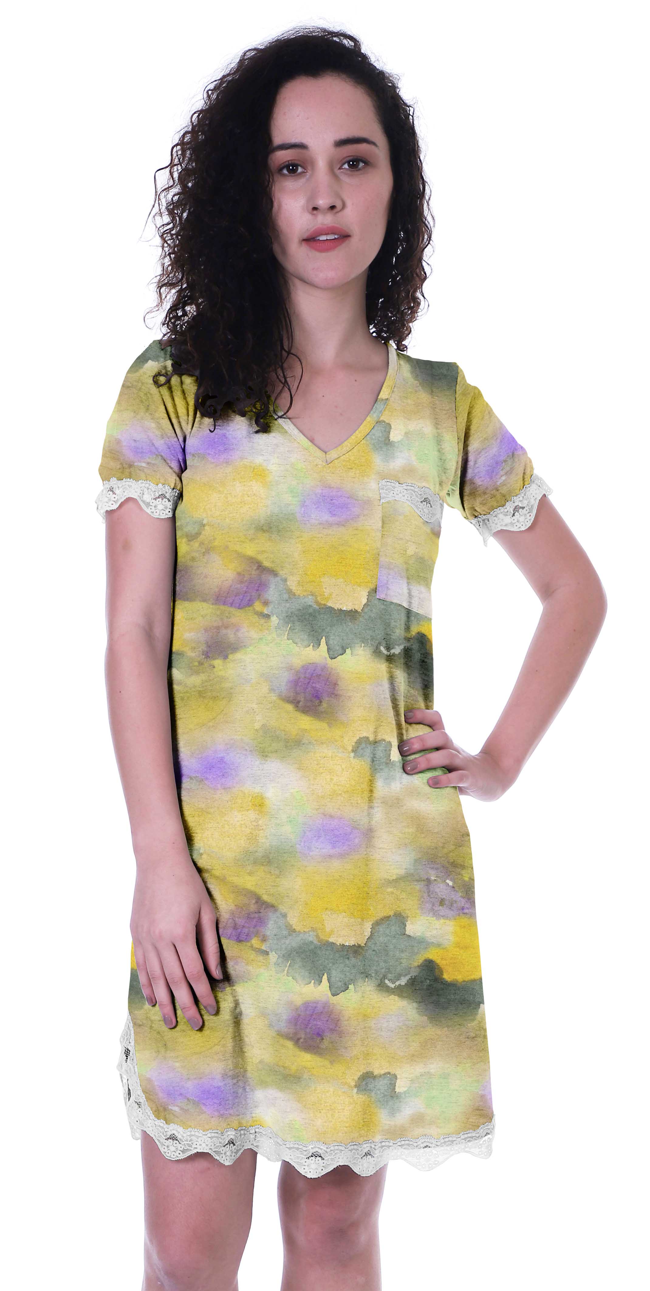 

Moomaya Жіноча нічна сукня з принтом S, нічна сорочка з V-подібним вирізом і короткими рукавами XXL жовтий