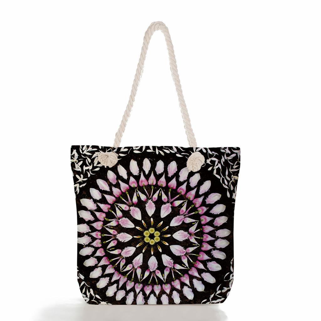 Multifunctional Mandala Printed Thick Rope Shoulder Beach Bag Casual large capacity handbag 7618