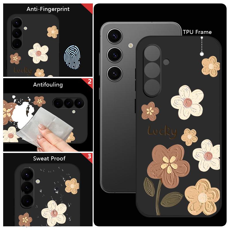 Cartoon Lucky Flower Case For Samsung S26 S25 Ultra S24 S23 S22 Plus S21 FE A15 A16 A17 A35 A36 A54 A55 A56 5G Soft Silicone Cover