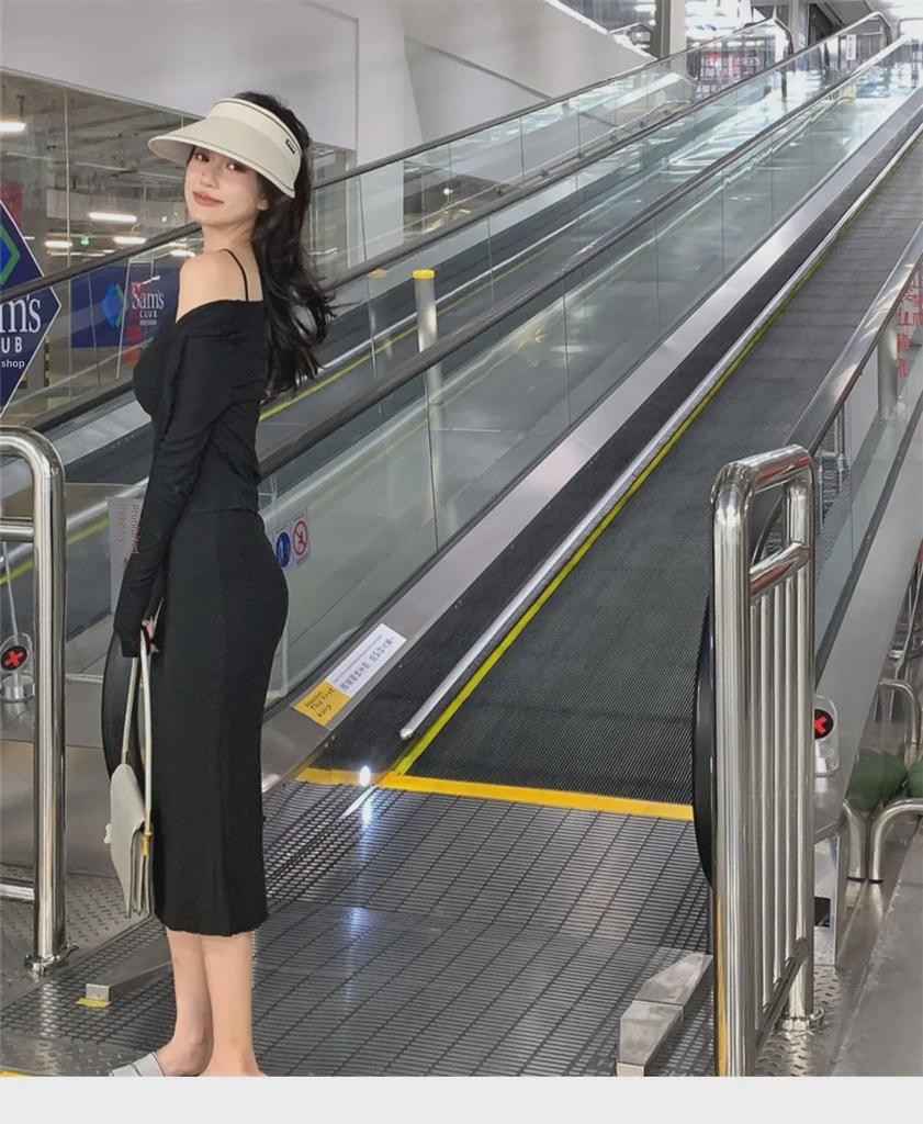 Sexy Strumpfhalterkleid mit Schlitz im Royal Sister-Stil mit langärmligem Cardigan, zweiteiliges Set