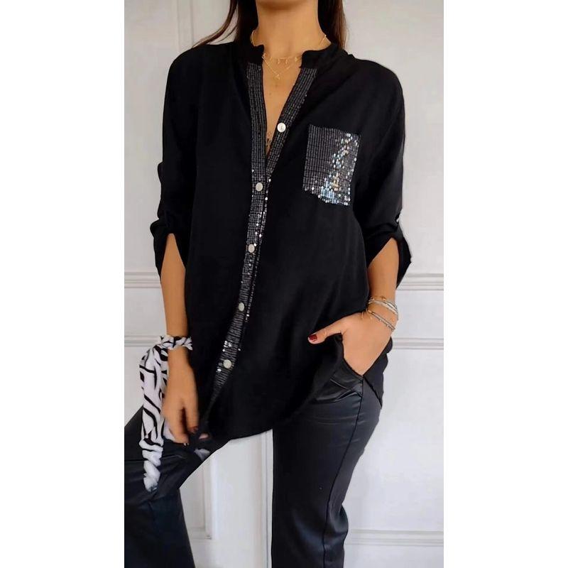 Glitter Fashion Women's Slim Fit Shirt Sequins Fashion Women Slim Fit Shirts
