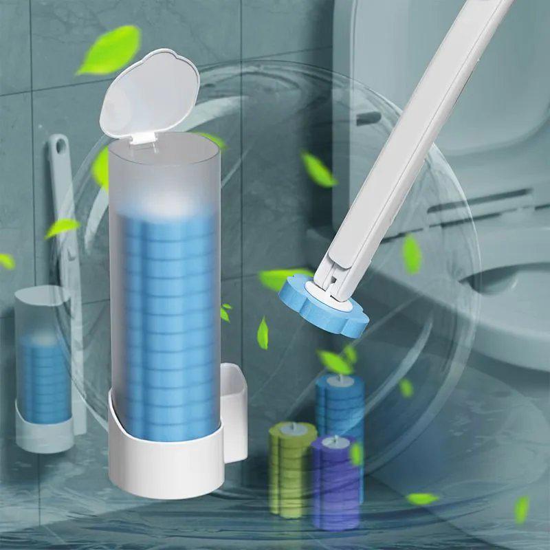 Wall-Mounted Disposable Toilet Brush Set with Replacement Head - No Dead Angle Design for Household Bathroom Cleaning