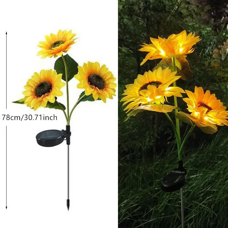 Solar Sunflower Light 1/3 Heads Outdoor Lawn Lights Waterproof Simulation Flower Landscape Lamp For Home Garden Christmas Decor
