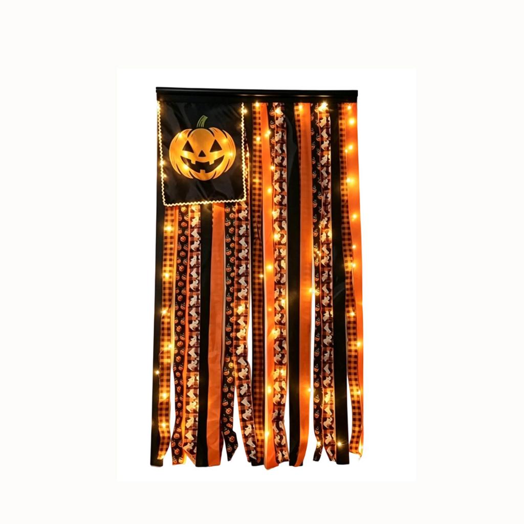 Halloween Pumpkin Hanging with Orange Black Plaid Fabric Tassels for Door Party Decoration
