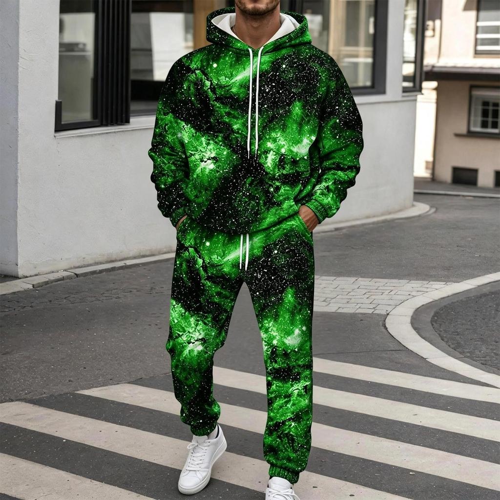 Men's 3D Star Print Two Piece Hoodie Set, Trendy Casual Outfit for Everyday Wear