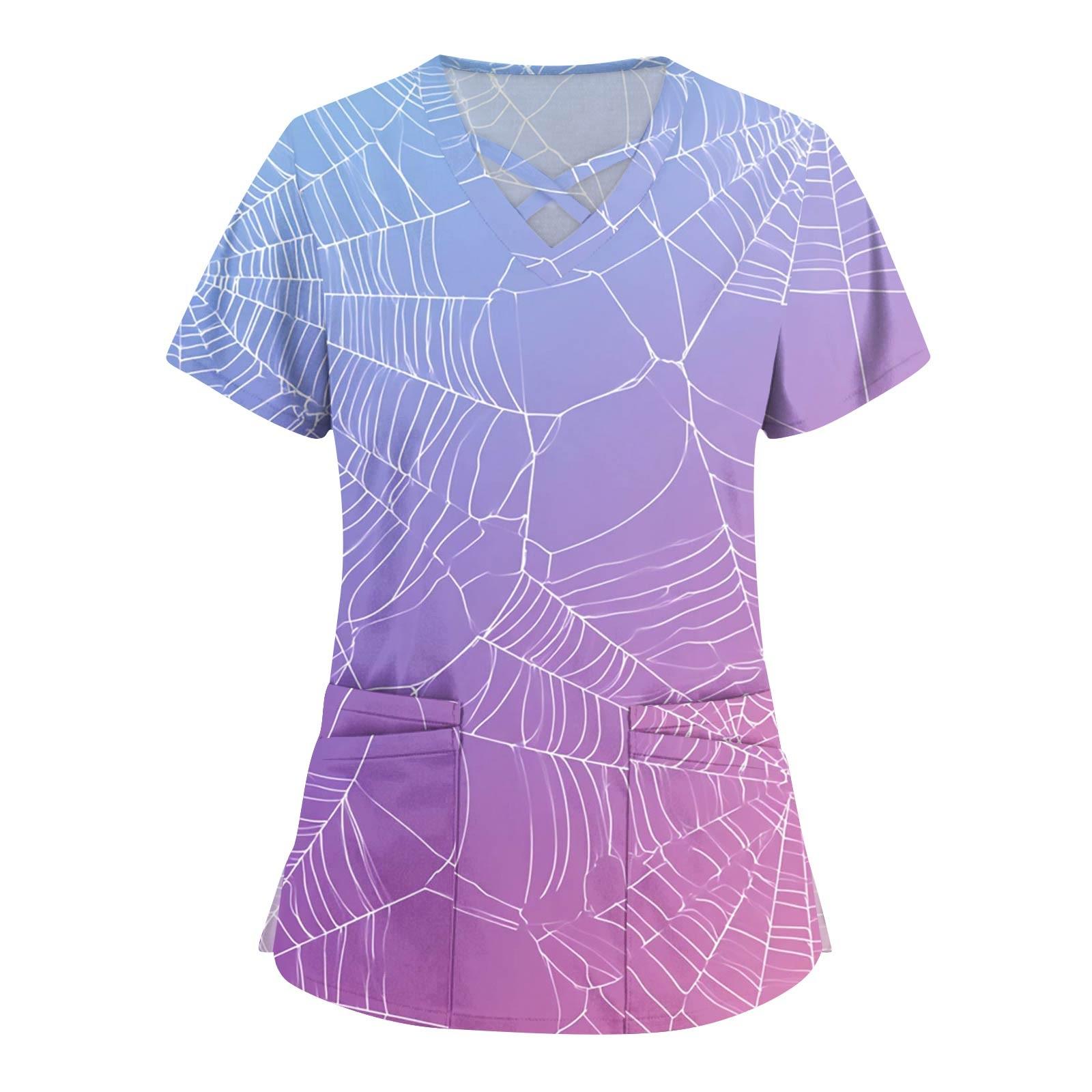 

Женская мода Комбинезоны с перекрестным V-образным вырезом и короткими рукавами Двойные карманы Топы с принтом на Хэллоуин Униформа XXL