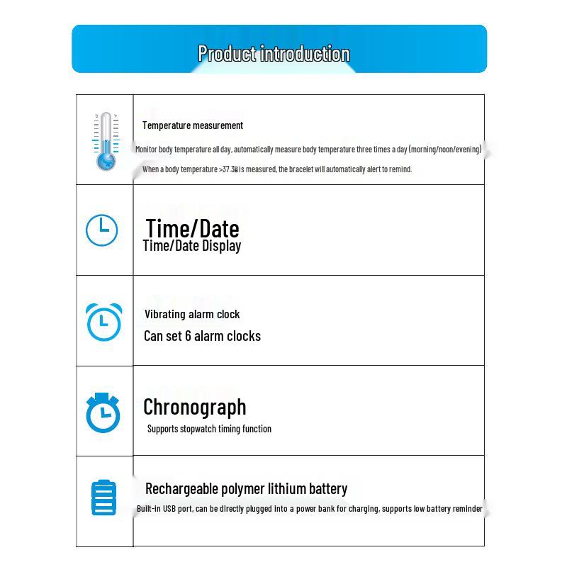 Silent Alarm Clock with Vibration Reminder, Body Temperature Monitor, Waterproof Student Smartwatch, Korean Style Trendy Design