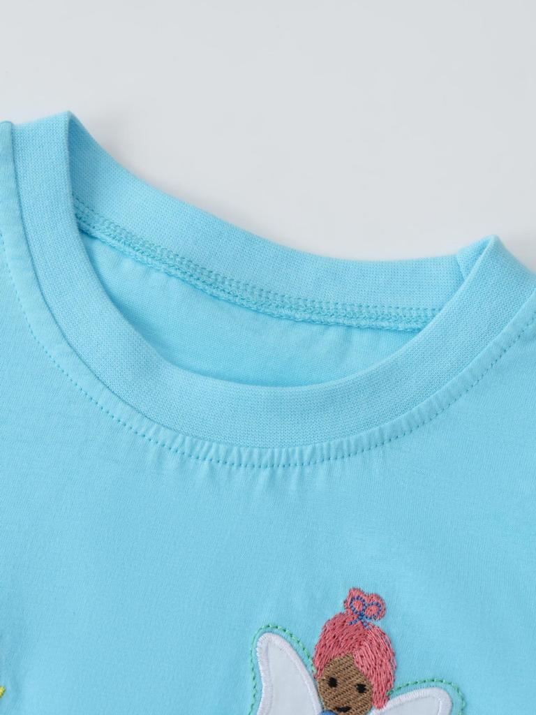 Girls' Floral Embroidery Cotton T-shirt - European & American Style, Summer Sportswear Pullover