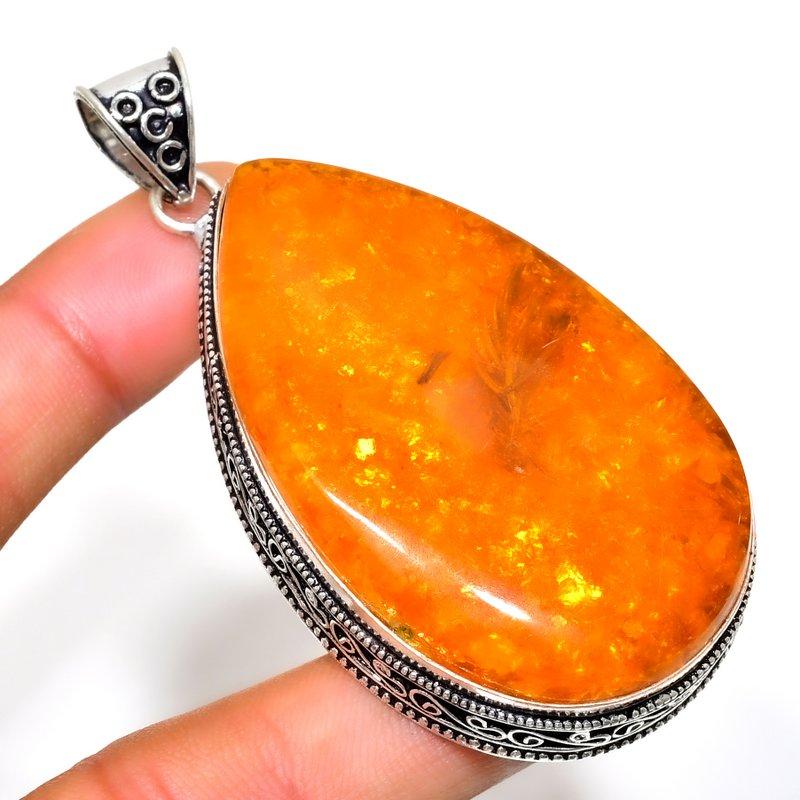 

Ювелирная подвеска ручной работы с балтийским янтарем 925 пробы, посеребренная, 2,84 дюйма 2.84 оранжевый