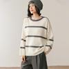 Women's Striped Cashmere Knit Top - Loose Fit, Round Neck, Soft, Versatile Fashion for Autumn/Winter.