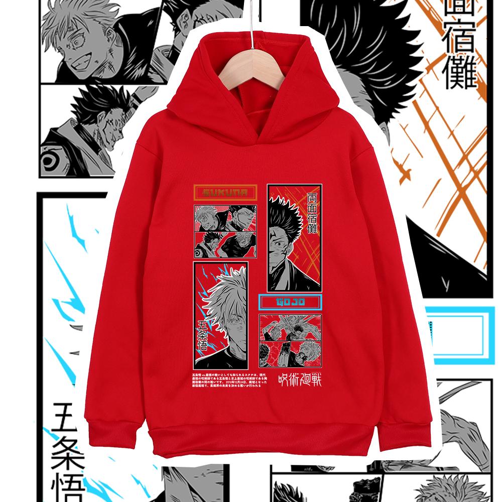 Sweat à capuche Anime pour enfants Jujutsu Kaisen Impression Gojo Sukuna Unisexe Sweat en polyester pour garçons filles Dessin animé Tenue décontractée Costume Cosplay
