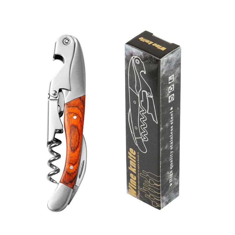 Stainless Steel Corkscrew Wine Key Beer Bottle Opener Foil Cutter Wood Handle Openers Waiters Wine Knife Corkscrews Sommelier