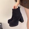 Retro temperament suede high-heeled short boots autumn and winter Korean version French fashion versatile thick heel thin boots women's Martin boots