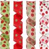 5Yards Round Dot Burlap Ribbon With Wire Edges For Christmas Tree Decorations Crafts Gift Wrapping