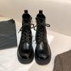 Leather Martin Boots Women's Boots Autumn and Winter New Small Height Increase Thick-soled British Style Short Boots Women's Single Boots