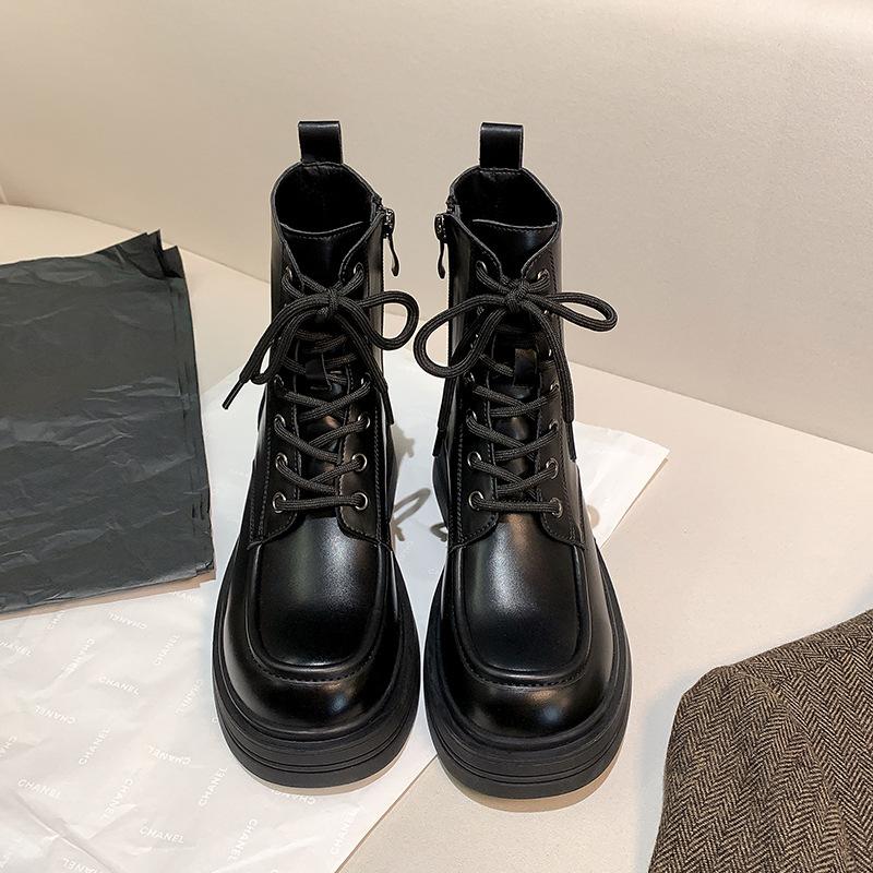 Leather Martin boots women's boots autumn and winter new small height increase thick-soled British style short boots women's single boots