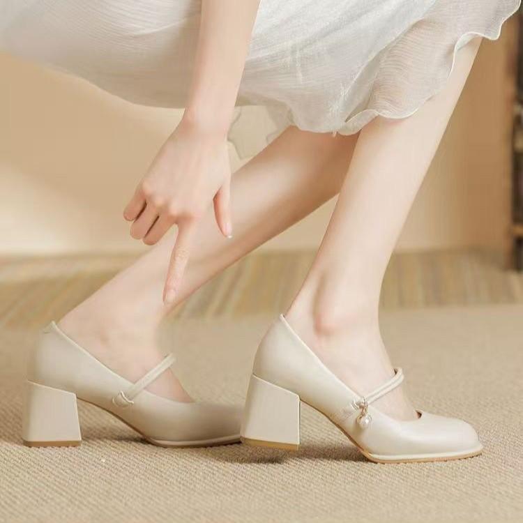 Mary Jane women's shoes 2025 new spring and autumn fashion versatile French thick heel single shoes gentle with skirt high heels