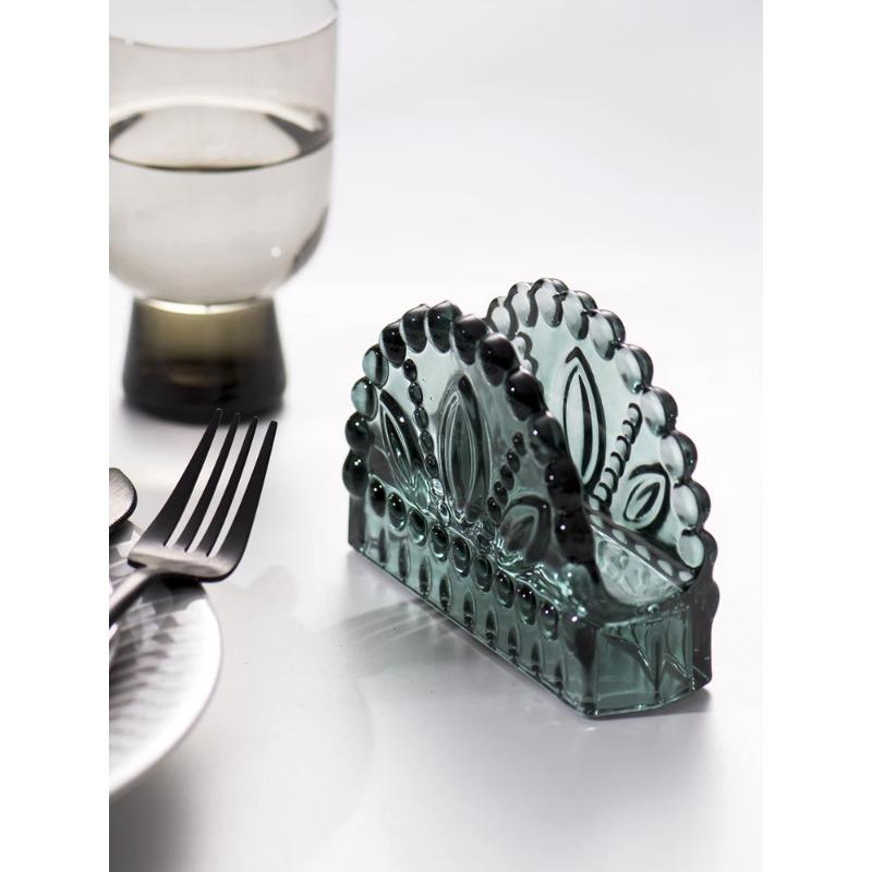 Nordic Vintage Glass Tissue Holder Desktop Decoration Home Napkin Holder El Cafe Storage Rack Tower Holder Servilletero