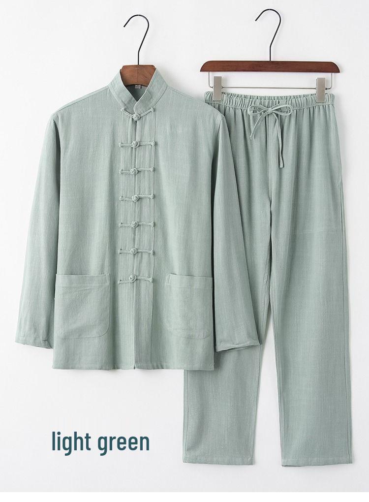 Men's Retro Chinese Style Tang Suit - Cotton and Linen Long-Sleeved Zen Top for Tai Chi.