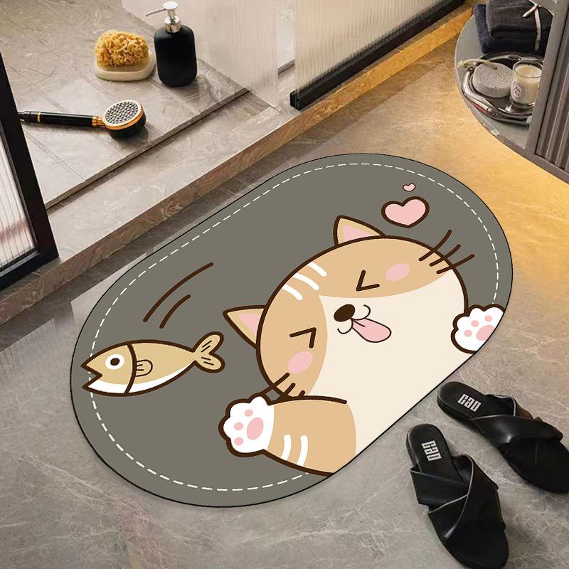 New Diatom Mud Mat Home Cartoon Carpet Toilet Moisture-wicking Foot Mat Easy To Clean Bathroom Mat Durable Durable