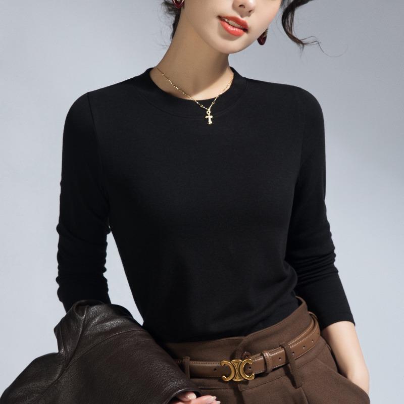 White Long-sleeved Women's Summer New Commuter Inner Shoulder Crew Neck Bottoming Shirt Xinjiang Cotton Top