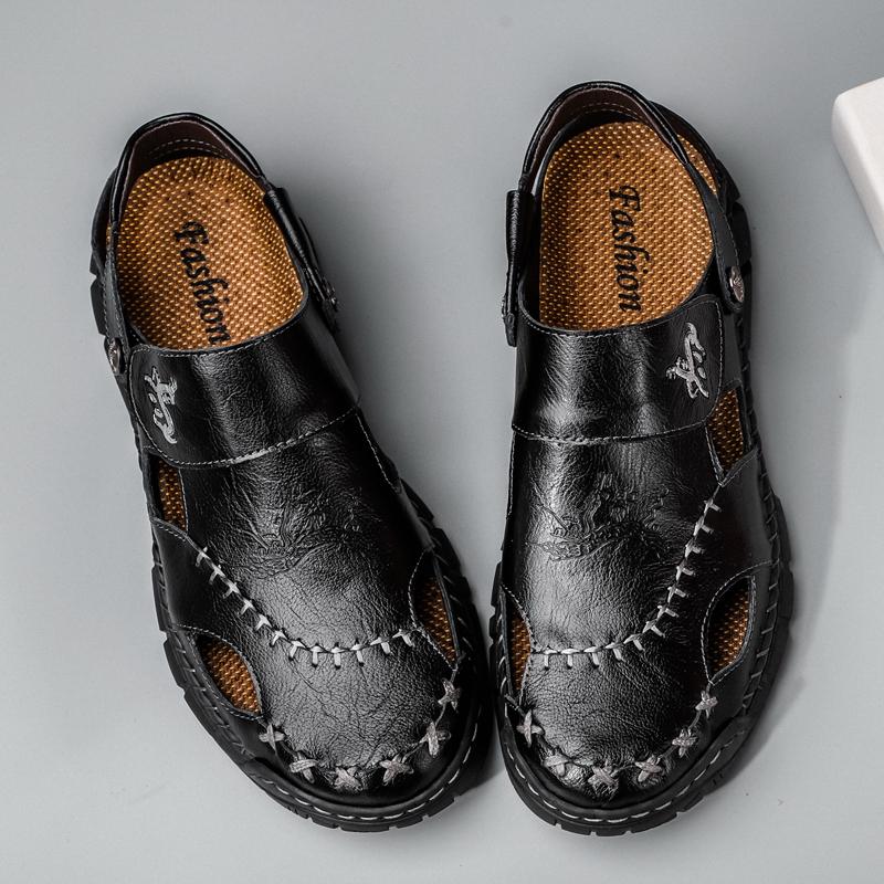 Sandals Shoes Men's Genuine Leather Summer Anti-slip Breathable Hollow Outdoor Sports Beach Shoes Casual Sandals