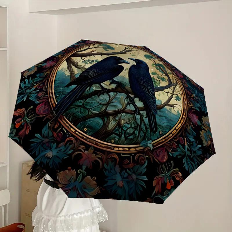 1pc Ravens in Ornate Floral Frame Umbrella with Plastic Handle,Suitable for All Seasons Home Travel Outdoor UmbrellaDD1290