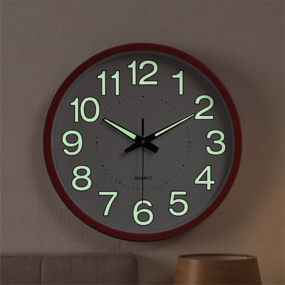 12 Inch Wall Mounted Clock Plastic Frame Luminous Wall Clock Quiet Analog Clock Night Use