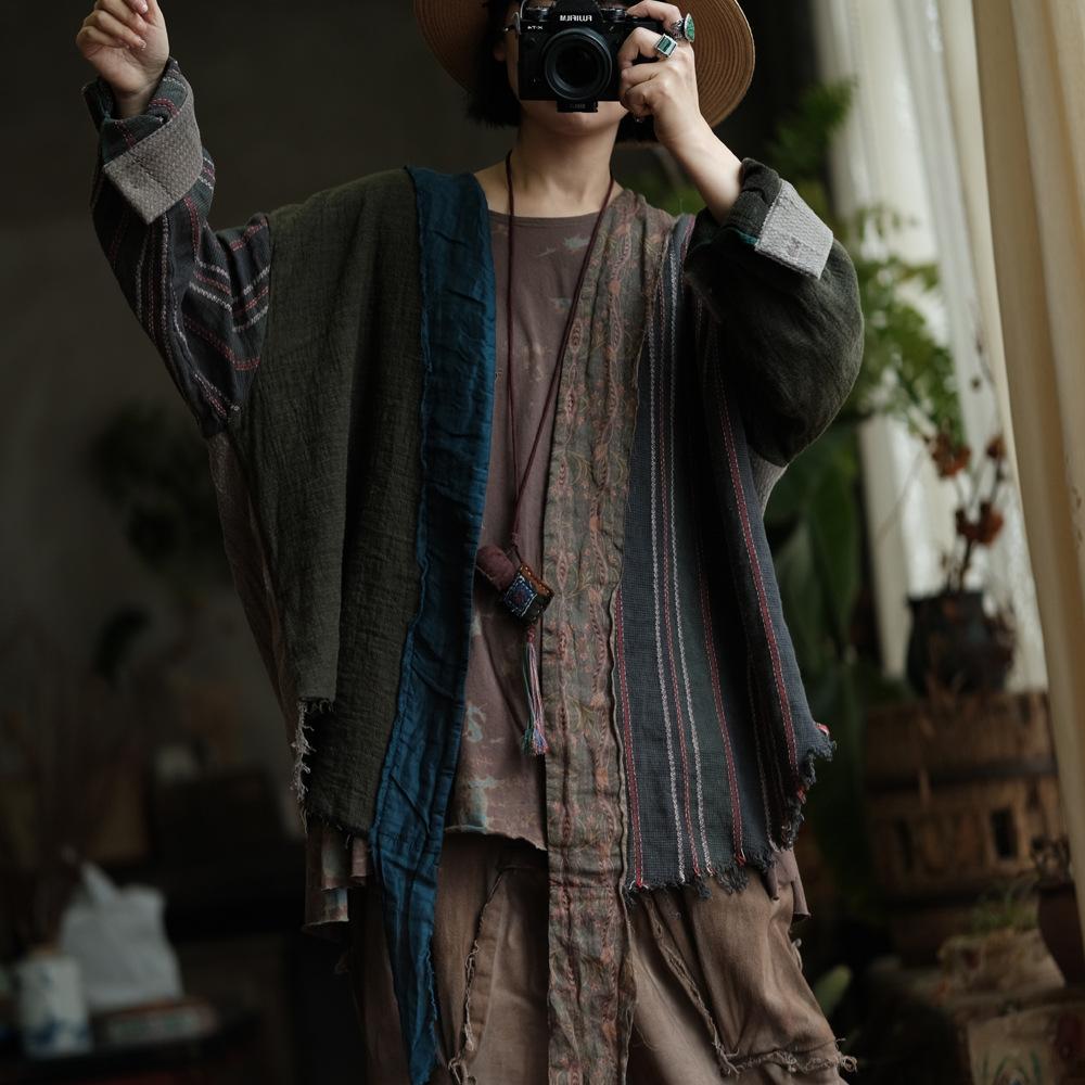 

Johnature Винтажные женские лоскутные куртки в полоску, осенние свободные пальто, женские куртки в китайском стиле One Size