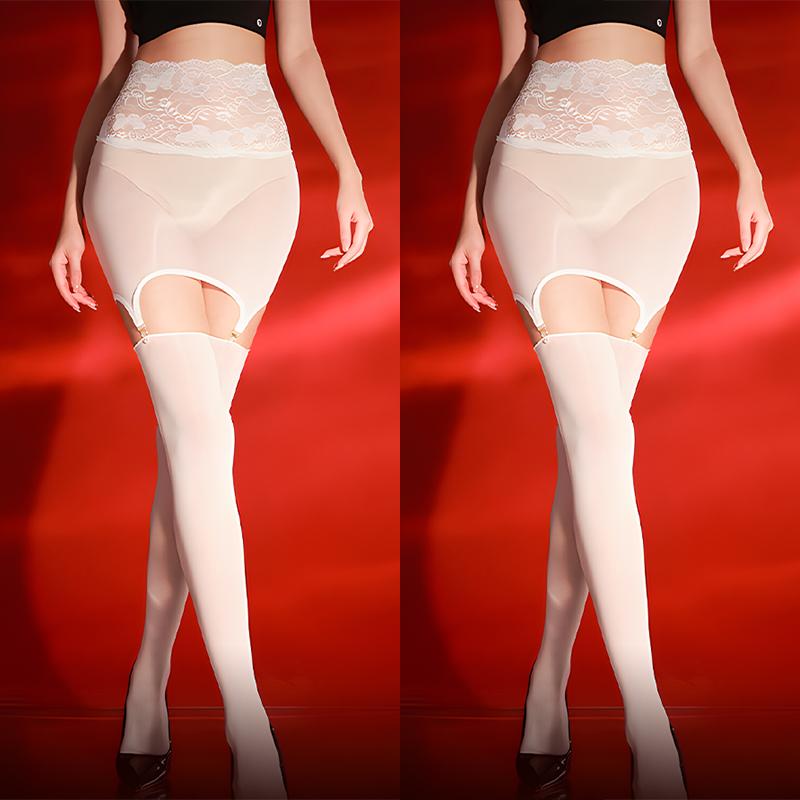 Kave Oil Shiny Buttocks Mini Skirt Lace Garter Suspenders Tights Pantyhose Sexy Lingerie High Waist Garter Belt For Stockings