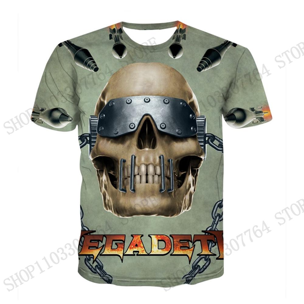 New Metal Rock Band Megadeth Skull 3d Print T-shirt Men Women Fashion Street Sports Short Sleeve Tops Tees Men Clothing Music