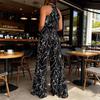 Summer Style Women's Sleeveless Printed Jumpsuit with Tie-Up Wide-Leg Pants