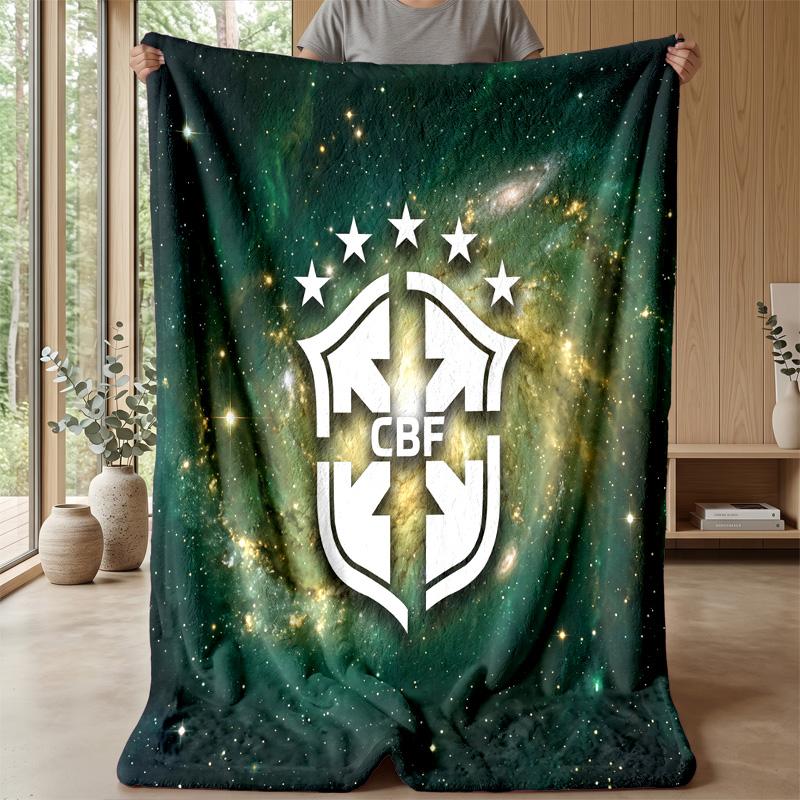 Brazil Football Printed Flannel Blanket Skin Friendly Warm Decorative Throw for Indoor Couch Bed Daily Use
