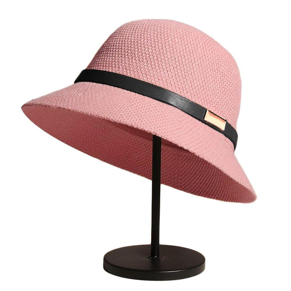 Summer UV Protection Bucket Hat Foldable Portable Sun Cap Breathable Wide Brim Straw Hat Women