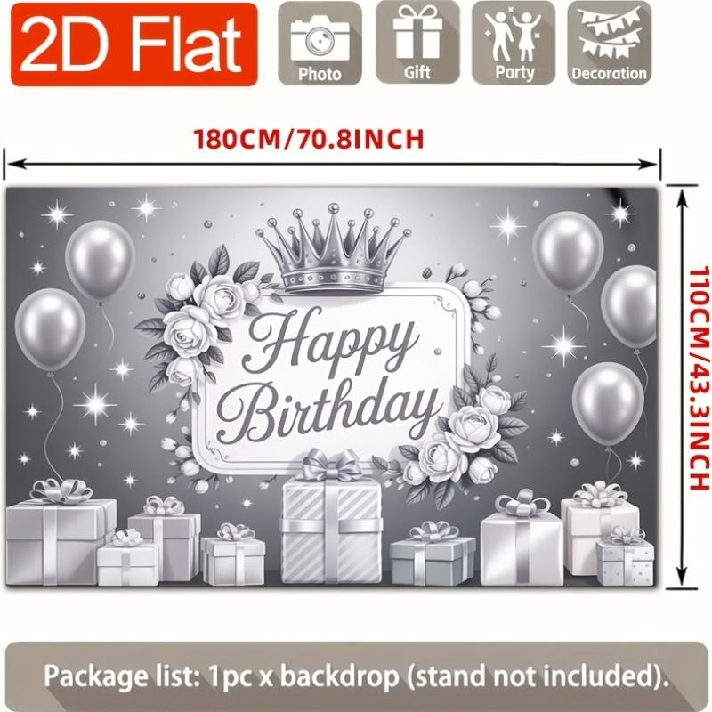 Birthday Party Backdrop Silver Polyester Banner Photo Booth Decoration