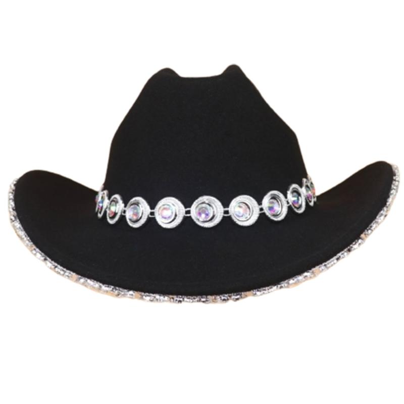 

Wide Brim Cowboy Hat Knight Hat for Bachelorette Party Music Festival Heavy Crystal for Club Stage Bar Photo Props