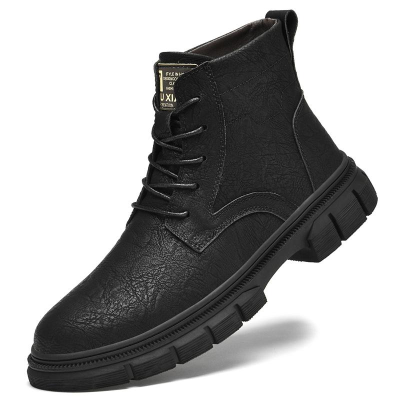 

Мужская обувь осень новая повседневная большая голова кожаная обувь мужская тренд высокие ретро рабочие ботинки модные локомотивные кожаные ботинки 45 чёрный