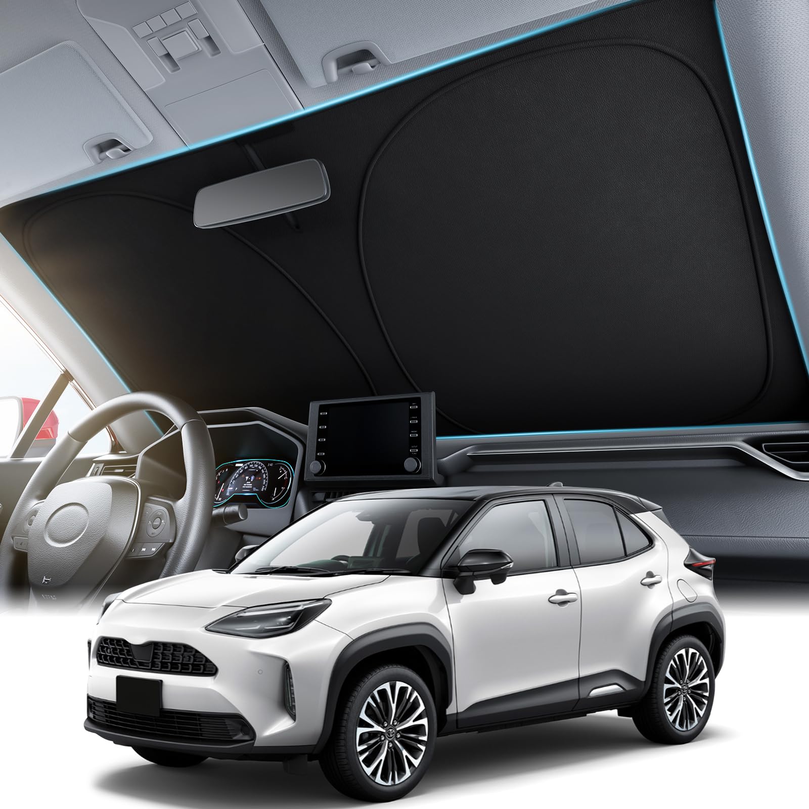 

Wigoo Toyota New Yaris Cross Автомобильный солнцезащитный козырек Высокая степень затенения Оригинальная посадка Yaris Cross Солнцезащитный козырек Солнцезащитный козырек Конструкция с затенением Блокировка тепла Защита от УФ-лучей чёрный