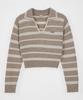 BELLOL Striped Open Collar Slim Fit Long Sleeve Knit Beige