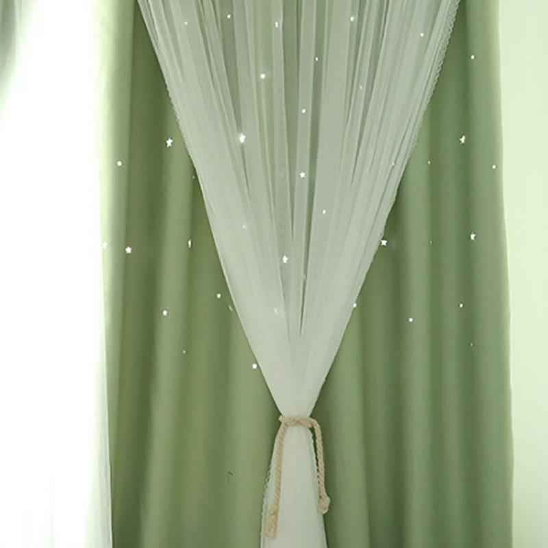 100*200cm Romance Double-Deck Cloth & Blackout Floor-standing Curtain Star Hollow Curtain Drape 2pcs