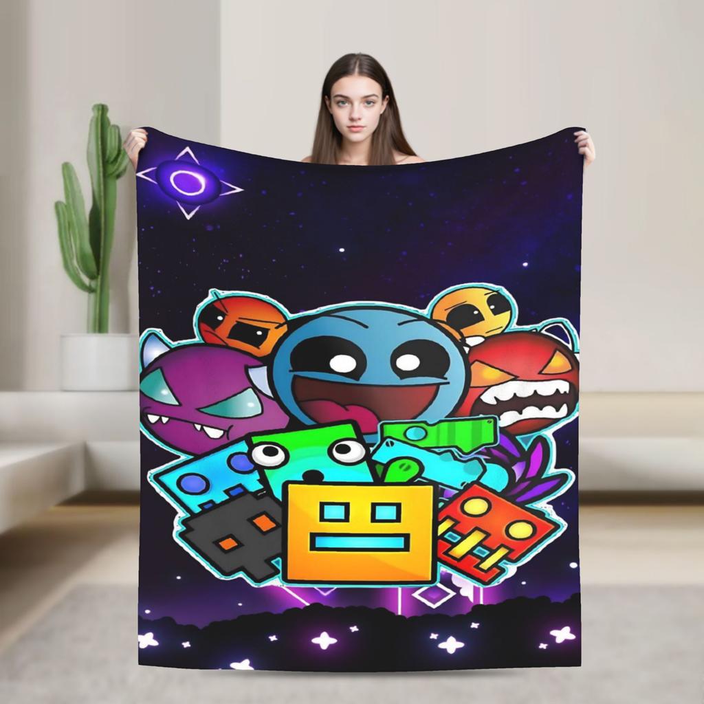 Geometry Dash Games Blankets Flannel Relax Soft Throw Blanket for Bedding Plush Thin Quilt