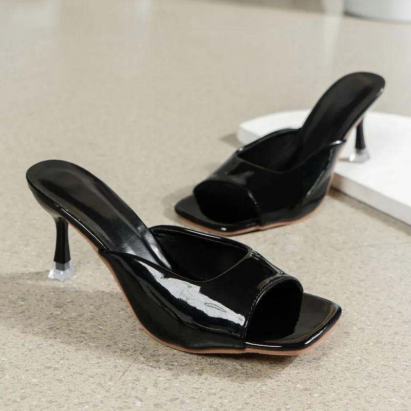 Shoes Female  Summer Solid Women's Slippers Square Toe Open Toe Sexy Dress Party Elegant High Heels Women Slippers