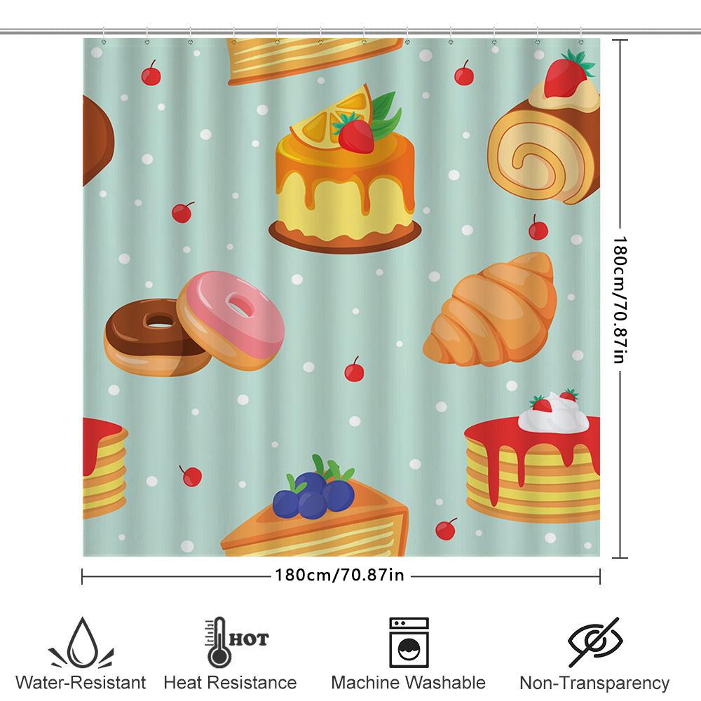 Kitchen Decor Shower Curtain Cute Dessert Bakery Collection With Cake Croissant Donuts Pancakes Design For Home Bathroom Decorat